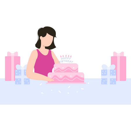 Birthday girl with cake  Illustration