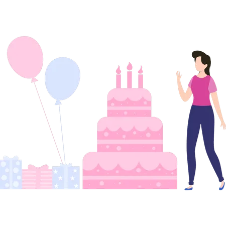Birthday girl with cake  Illustration