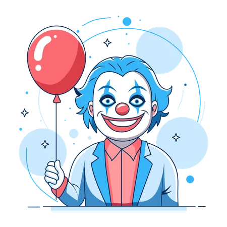 Birthday joker holding balloon  Illustration