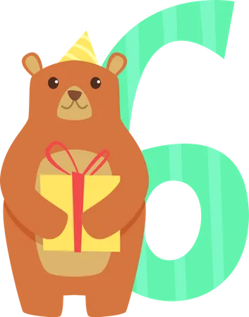 Birthday number with bear holding gift boxa  Illustration