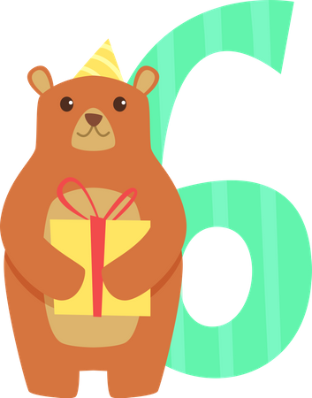 Birthday number with bear holding gift boxa  Illustration