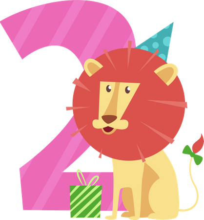 Birthday number with lion and gift box  Illustration