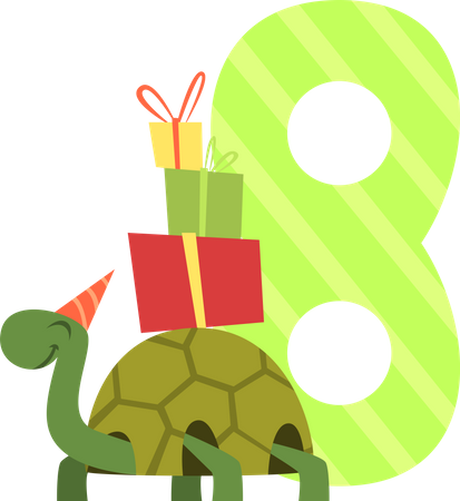 Birthday number with turtle and gift box  Illustration