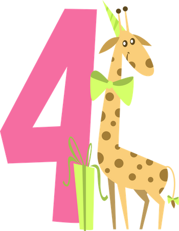 Birthday numbers with giraffe and giftbox  Illustration