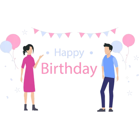 A Boy And A Girl Are At A Birthday Party Illustration