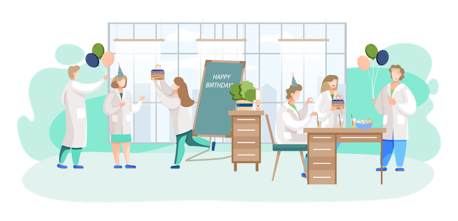 Birthday party celebration at clinic  Illustration