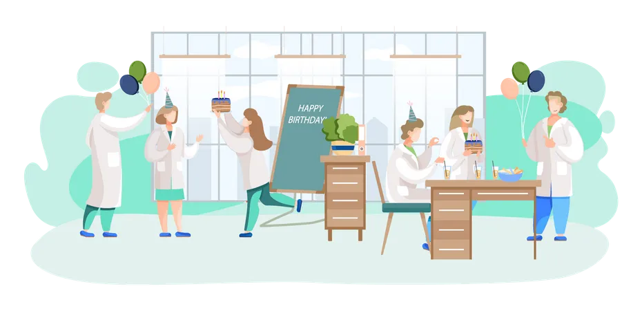 Birthday party celebration at clinic  Illustration