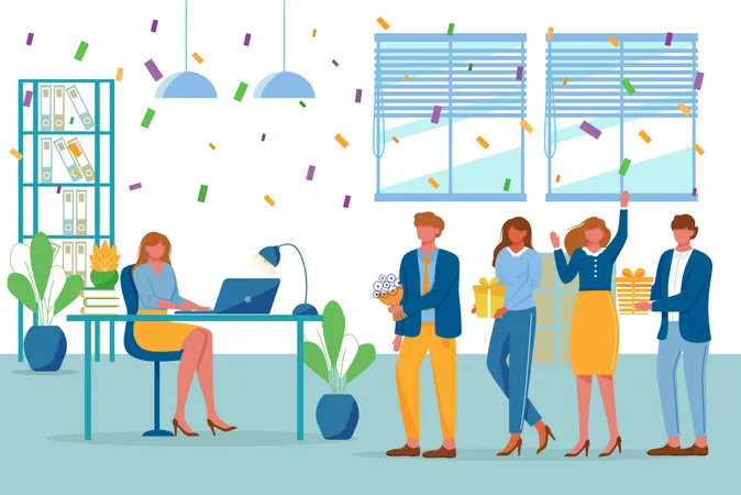 Birthday party in office  Illustration