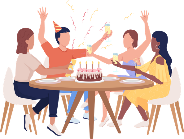 Birthday party with friends  Illustration