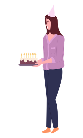 Birthday woman with cake Illustration