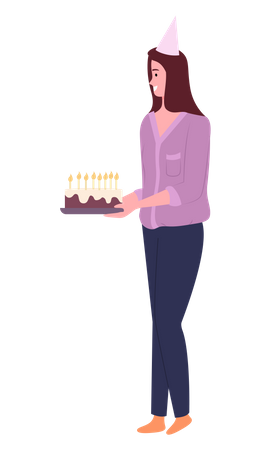 Birthday woman with cake  Illustration