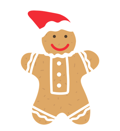Biscuit bonhomme en pain d'épice portant un chapeau de père Noël  Illustration