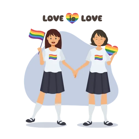 Bisexual couple holding hands Illustration