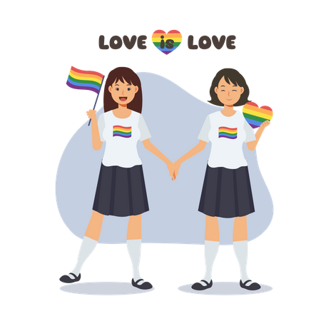 Bisexual couple holding hands  Illustration