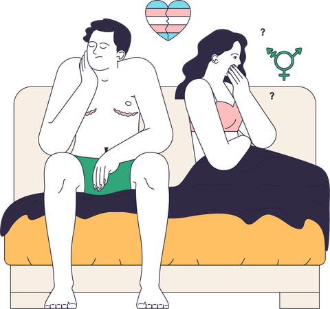 Bisexual couple sitting together イラスト