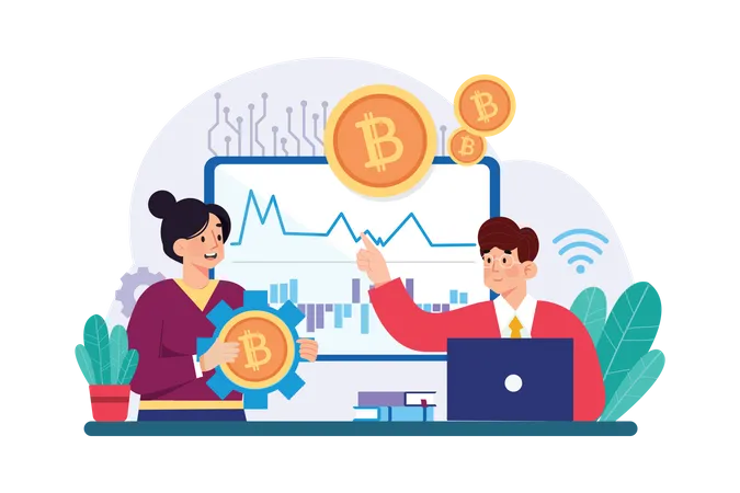 People Use Cryptocurrency Technology Illustration