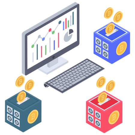 Bitcoin analytics and server earning  イラスト