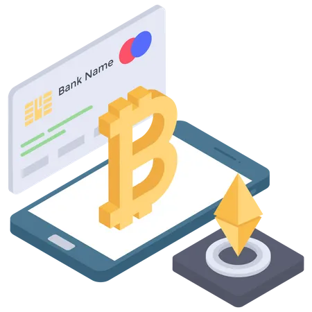 Bitcoin and ethereum Bank transaction Illustration