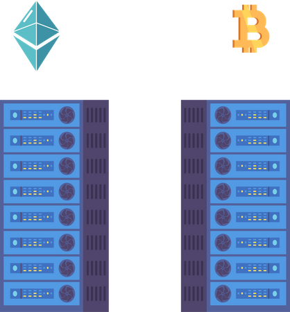 Bitcoin and ethereum mining server  Illustration