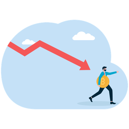 Bitcoin crash. The price of the crypto currency market has fallen heavily. Stock market volatility. Investment risk. economic crisis.  Illustration