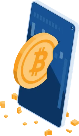 Flat 3 D Isometric Bitcoin Crashed On Smartphone Screen Cryptocurrency Market Crash Concept Illustration