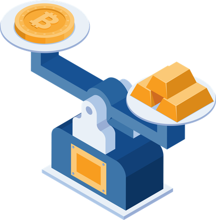 Bitcoin Equal to Gold on Scale  Illustration