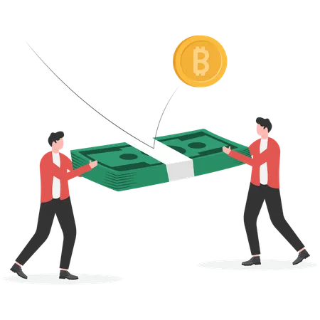 Bitcoin erholt sich auf dem Trampolin und steigt im Preisdiagramm  Illustration