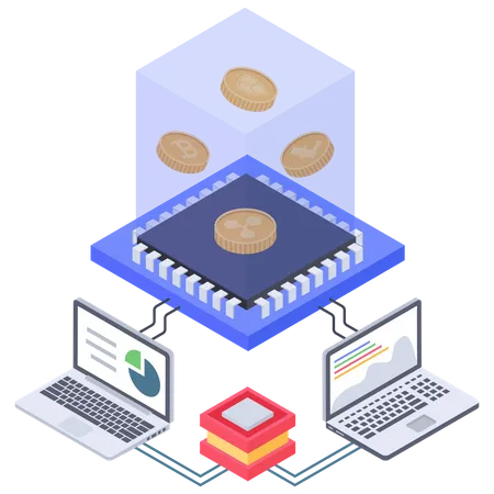 Bitcoin schafft Prozessor- und Serverkonnektivität  Illustration