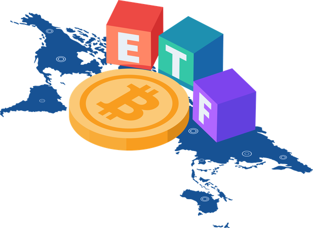 Bitcoin-ETF auf der Weltkarte  Illustration