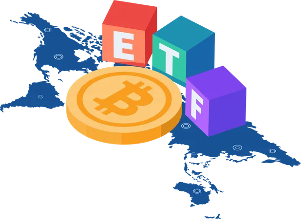Bitcoin-ETF auf der Weltkarte  Illustration
