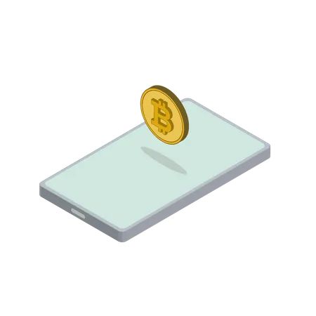 Phone With A Bitcoin Floating On Its Back Hidden Isometric Grid Included Layers Numbered Illustration