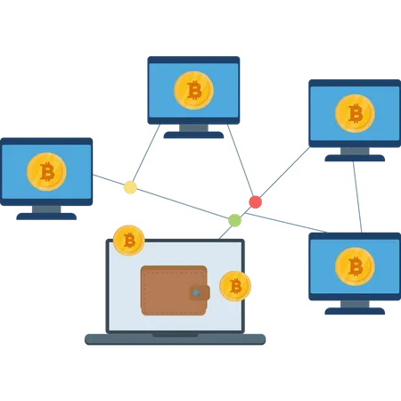 Mit dem Netzwerk verbundene Bitcoin-Knoten  Illustration
