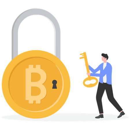 Bitcoin Lock with Mnemonic Phrase Password  Illustration