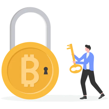Bitcoin Lock with Mnemonic Phrase Password  Illustration