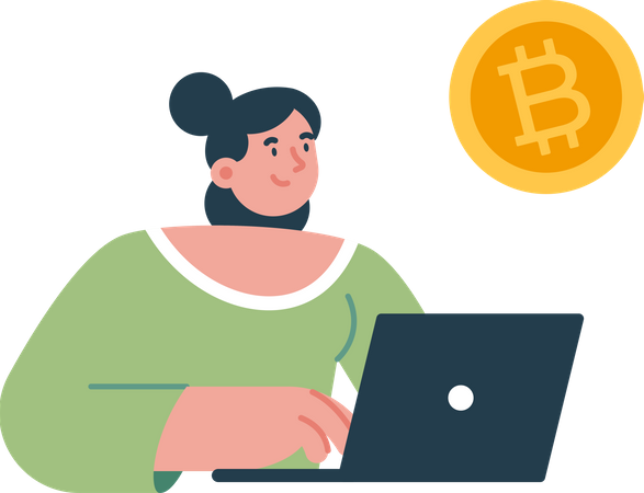 Bitcoin miner at laptop  Illustration