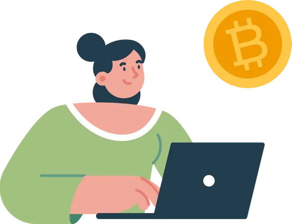Bitcoin miner at laptop  Illustration