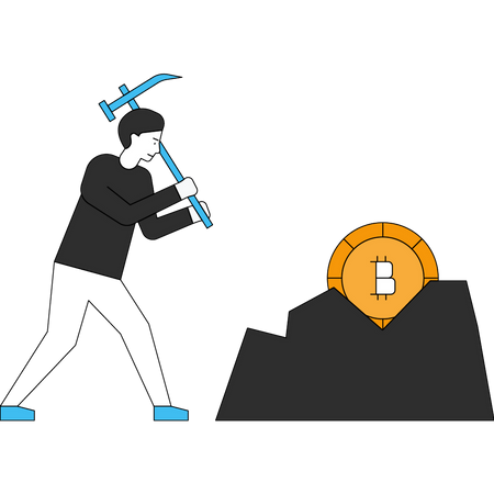 Bitcoin mining by boy Illustration