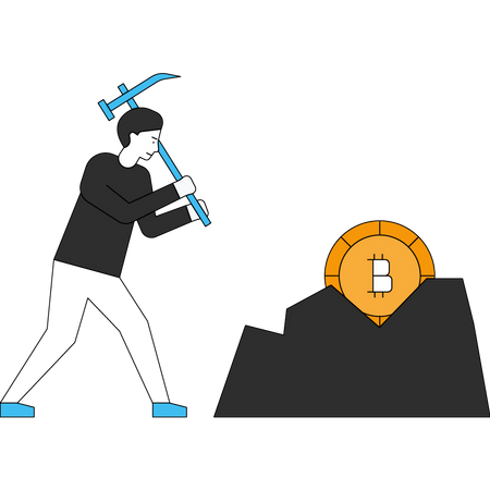 Bitcoin mining by boy  Illustration