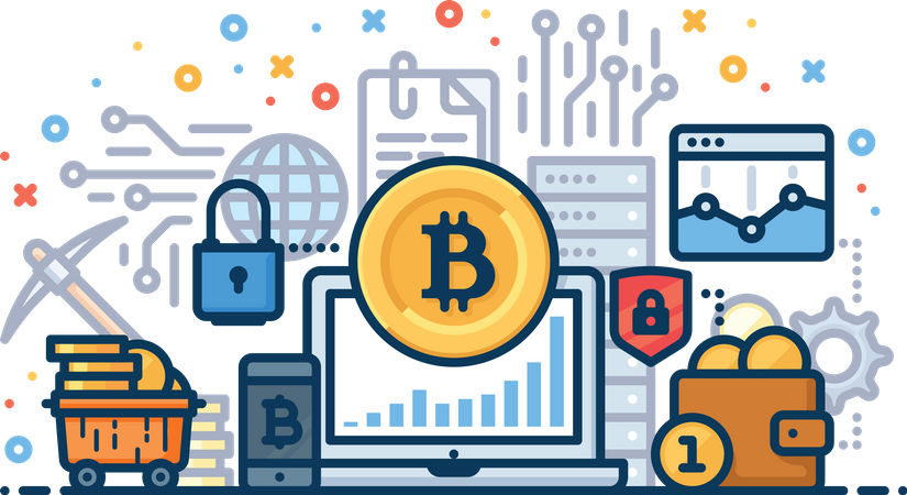 Bitcoin-Mining und Marktanalyse  Illustration