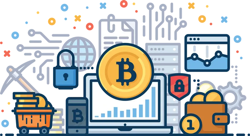 Bitcoin-Mining und Marktanalyse  Illustration