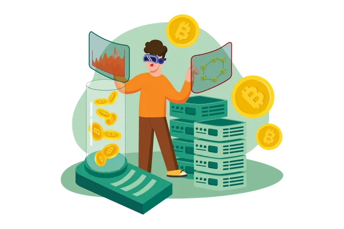 Bitcoin mining using VR  Illustration