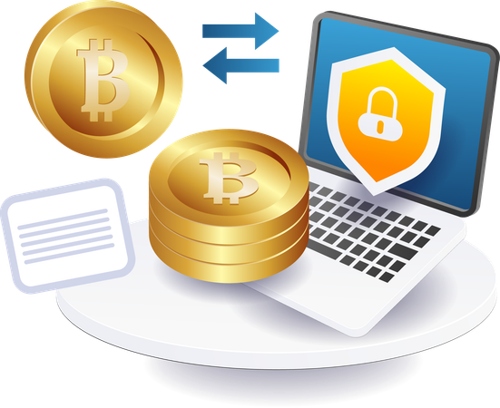 Tecnologia de segurança de computadores para negócios com Bitcoin  Ilustração