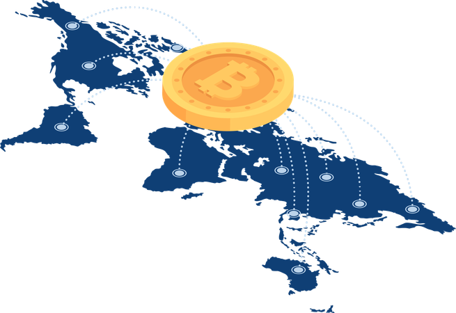 Bitcoin Network Over The World Map  Illustration