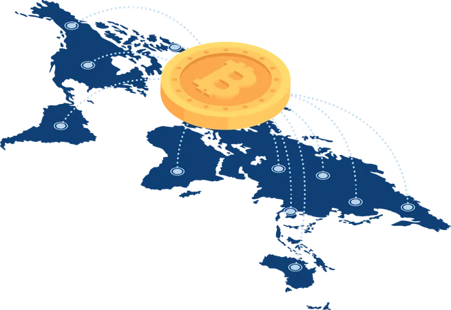 Bitcoin Network Over The World Map  Illustration