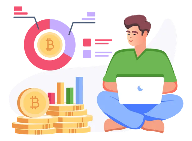 A Bitcoin Profit Modern Character Vector イラスト