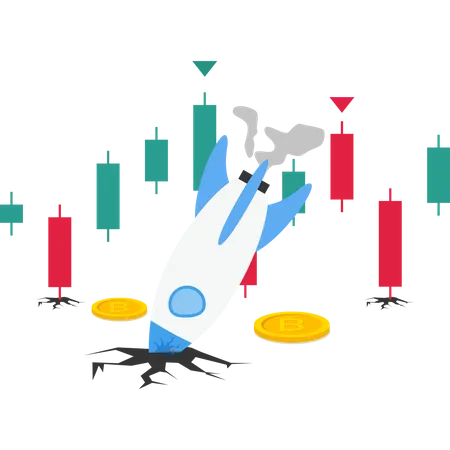 Bitcoin Rocket Could Not Reach The Moon Investing In The Stock Market And Crypto Currency Bull Market Bear Market Vector Illustration Design Concept In Flat Style イラスト