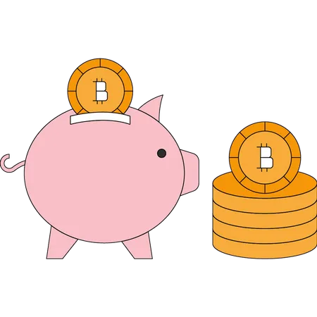 Bitcoins Are In Piggy Bank Illustration