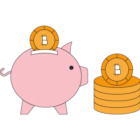 Bitcoin savings in piggy bank  Illustration