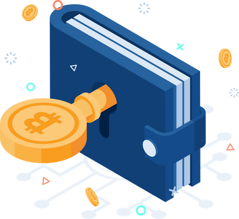 Bitcoin-Schlüssel zum Entsperren der Brieftasche  Illustration