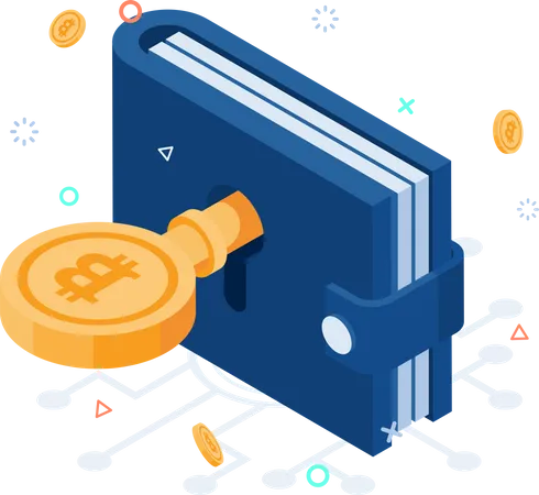 Bitcoin-Schlüssel zum Entsperren der Brieftasche  Illustration